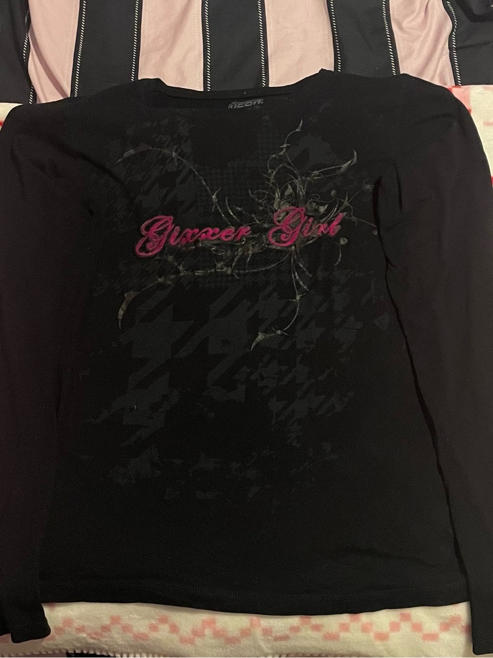ICON Black Long-Sleeve Tee with Pink Chest Script